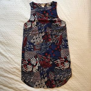 Origami-inspired blue/red/white shift dress